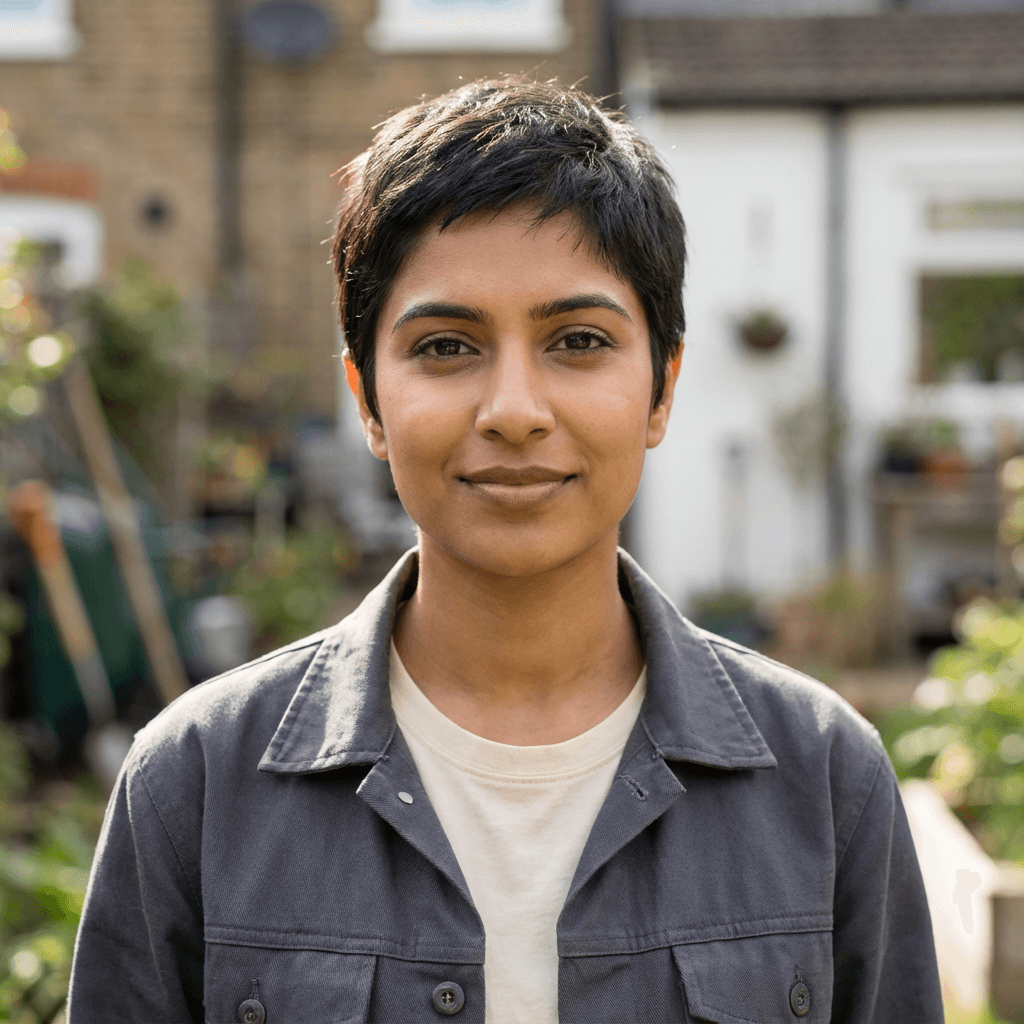 Friendly female support agent with headset in bright home office