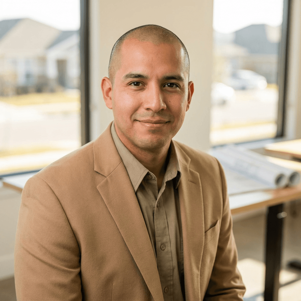 Male worker in his early 40s, Hispanic, confident